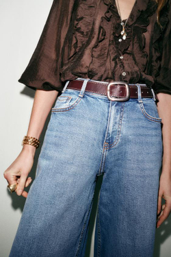 ZARA ДЖИНСЫ Z.10 КЮЛОТЫ С ВЫСОКОЙ ПОСАДКОЙ И РЕМНЕМ, ВЫЦВЕТШИЙ СИНИЙ