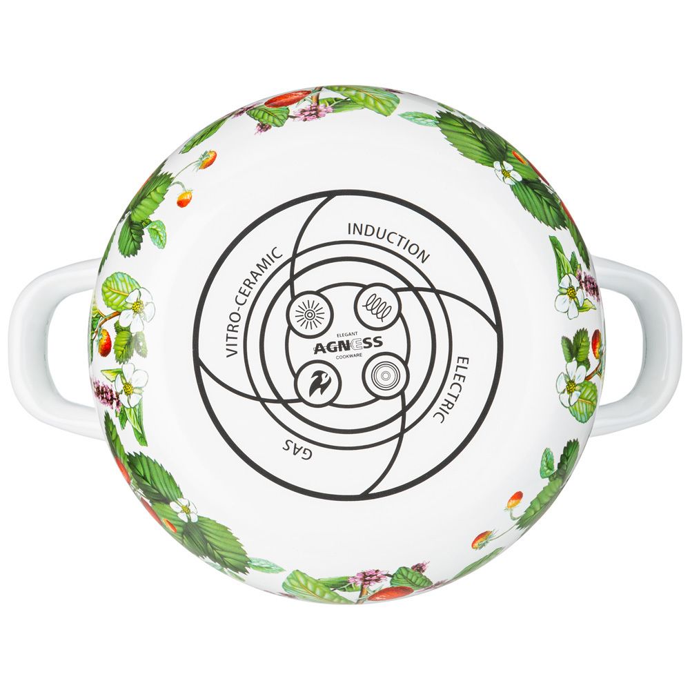 КАСТРЮЛЯ AGNESS ЭМАЛИРОВАННАЯ С ЭМАЛ.КРЫШКОЙ СЕРИЯ "ФРУКТОВАЯ КОРЗИНА", 2.0 Л, 18*11 СМ