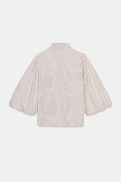 ZARA БЛУЗА В ПОЛОСКУ С ЗАВЯЗКАМИ, КОРИЧНЕВЫЙ/БЕЛЫЙ