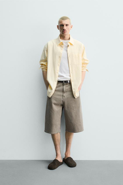 ZARA ДЖИНСОВЫЕ ШОРТЫ BALLOON FIT ИЗ РЕЛЬЕФНОЙ ТКАНИ, ХАКИ