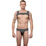 Мужской костюм "Гладиатор" 2 в 1: портупея и джоки черный в белую полоску LaBlinque LB15700