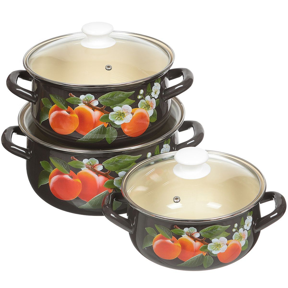 Набор эмалированной посуды 6 пр, кастрюли 2,3,4 л, Керчь, Абрикос-Экстра