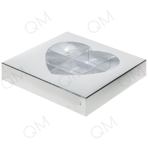 Коробка для конфет с окошком "сердце" 160*160*30 мм (9) (серебро), 10 шт