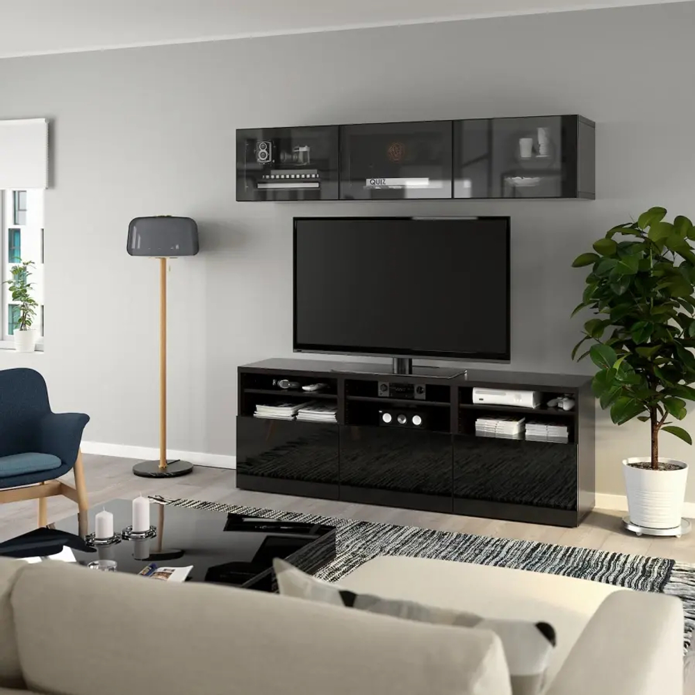 Комбинация для хранения ТВ - IKEA BESTÅ/BESTA, 192x42x180см, черный, БЕСТО ИКЕА