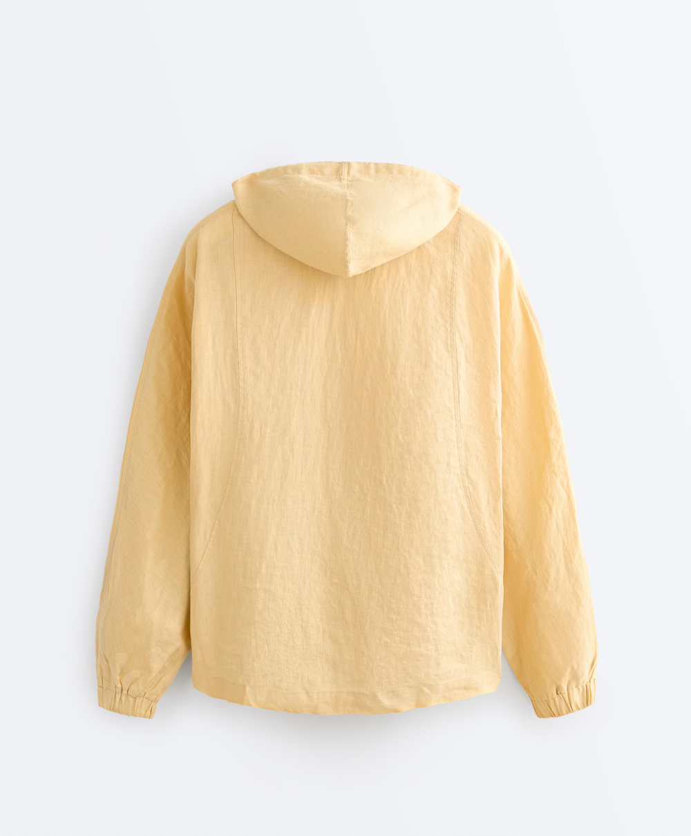 Oysho Куртка с капюшоном в полоску из 100% льна, светло-желтый