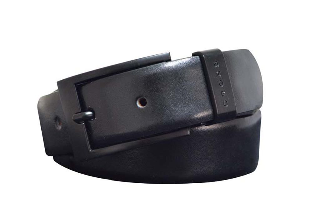 Фирменный ремень мужской классический узкий чёрный кожаный 30 мм Cross Classic Century AC018151 в подарочной чёрной коробке