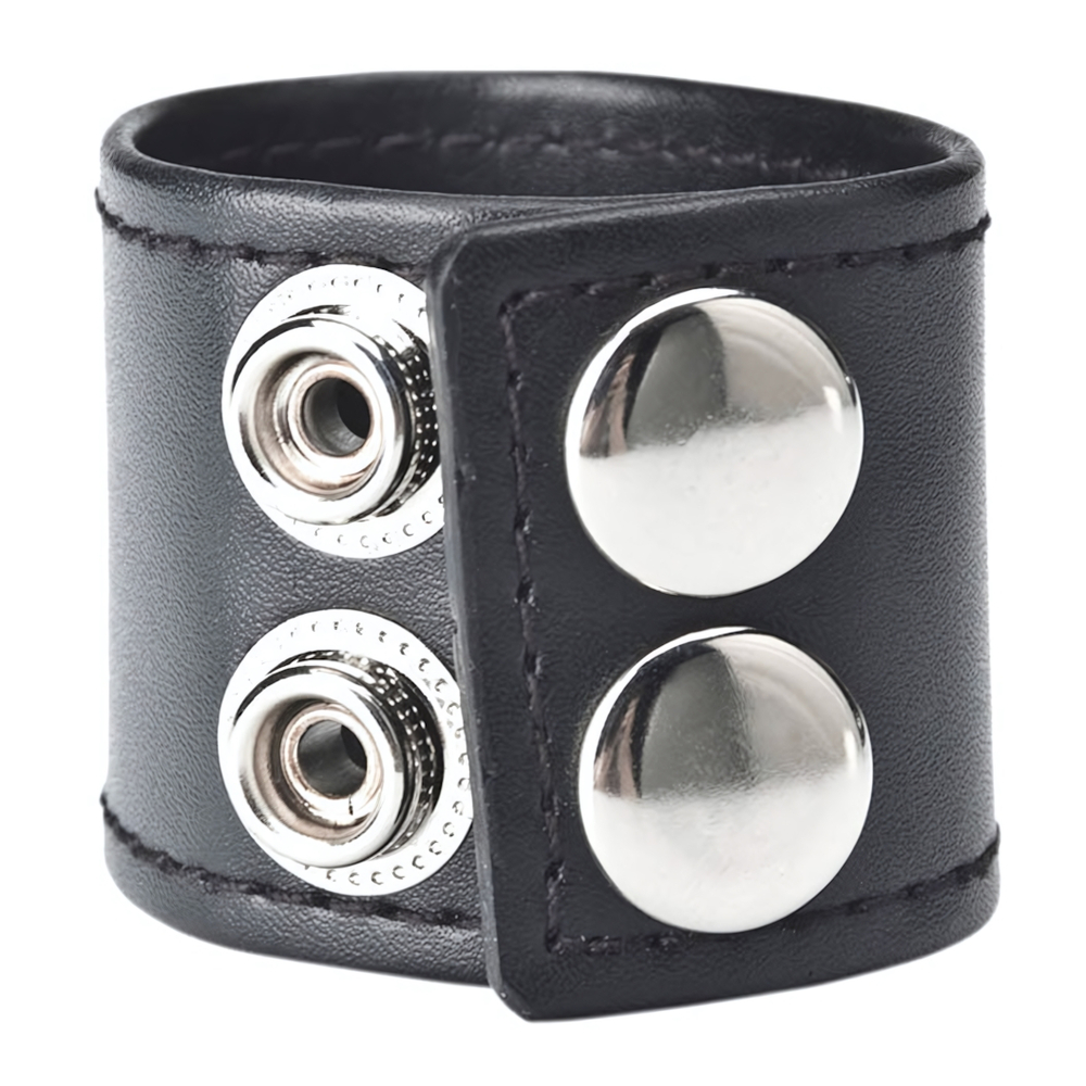 Хомут-утяжка для мошонки из искусственной кожи на клепках SNAP BALL STRETCHER (Цвет: черный)