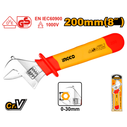 Разводной ключ диэлектрический INGCO HIADW081 INDUSTRIAL 200 мм