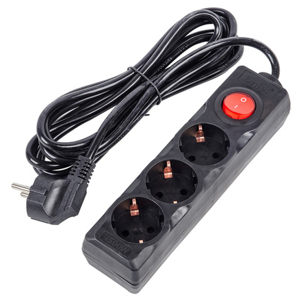 S-GCU3-3B BLACK Удлинитель серии Ultra. шнур 3м.. 3 гнезда. 16A. с-з. Черный. TM Uniel