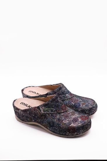 «Nika» | Женские сабо (черный цветок)