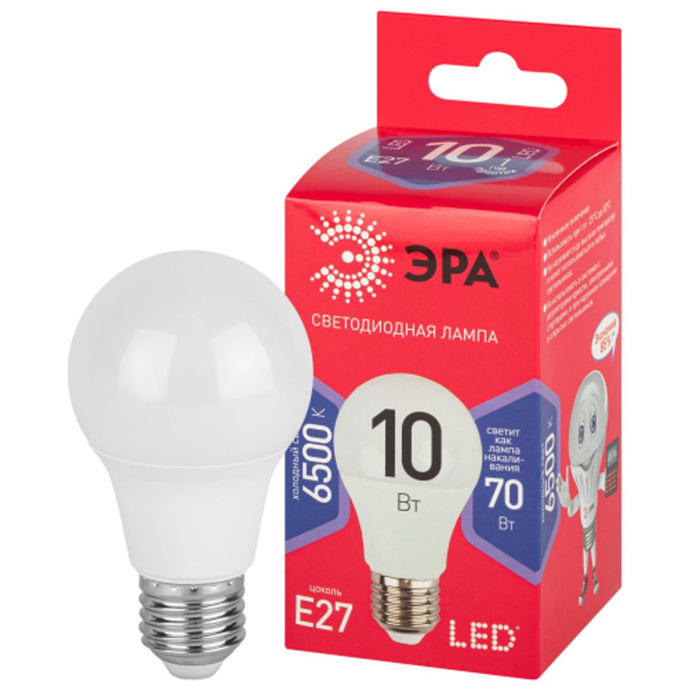 Лампа светодиодная ЭРА RED LINE LED A60-10W-865-E27 R 10Вт груша холодный дневной свет Е27