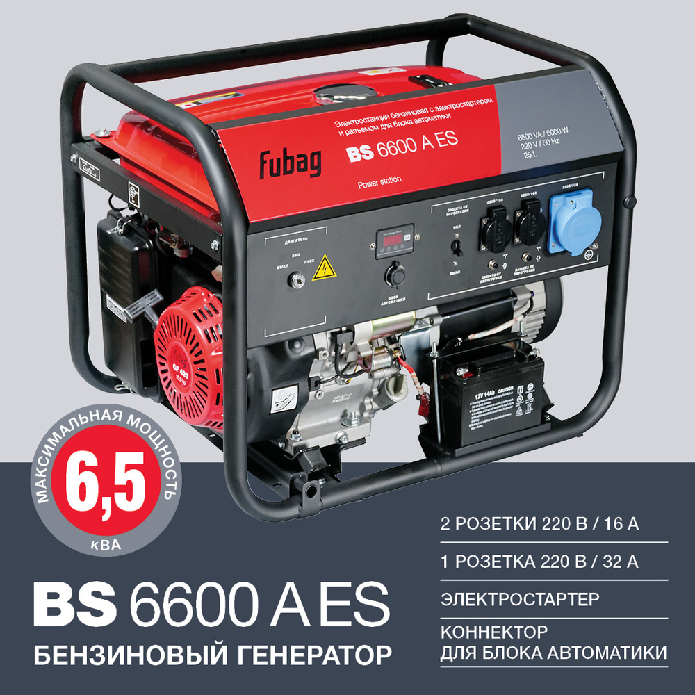 Генератор бензиновый с электростартером и коннектором автоматики Fubag BS 6600 A ES