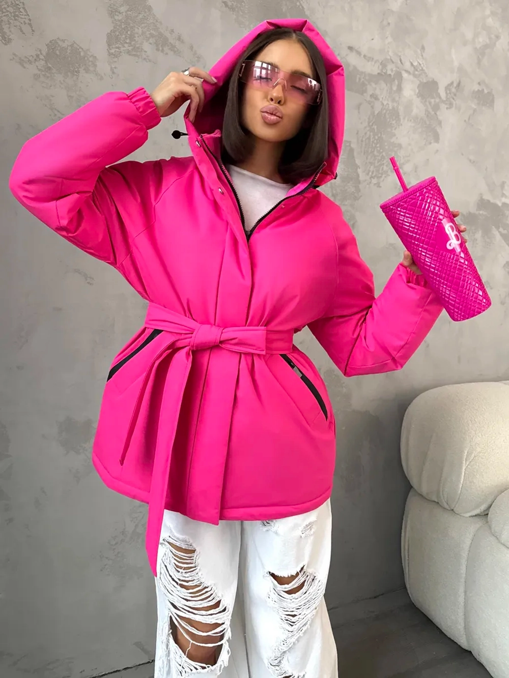 Куртка весенняя удлиненная с капюшоном