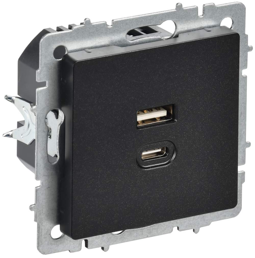 BRITE Розетка USB A+C 45Вт высокоскоростная зарядка РЮ11-2-БрЧ черный IEK