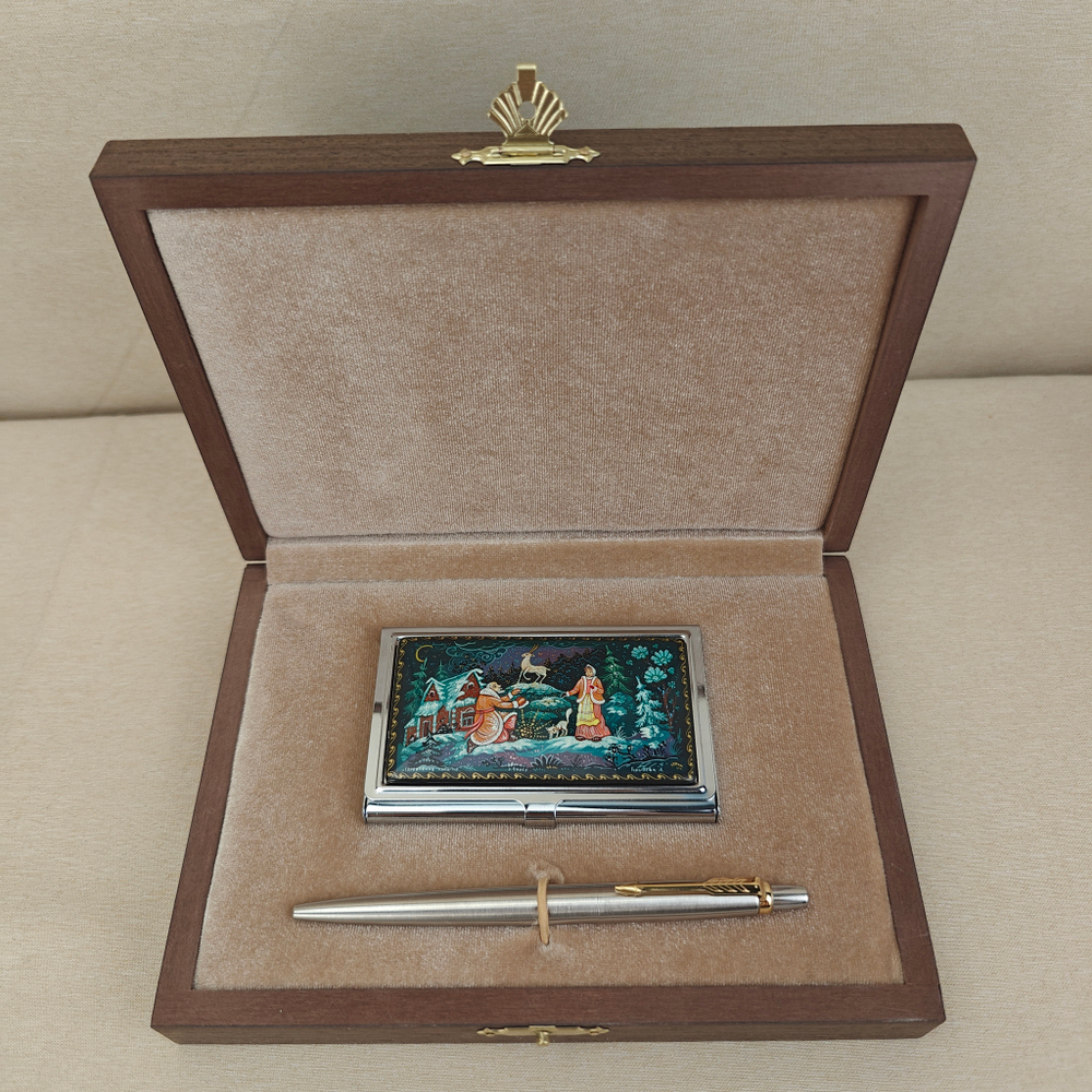 Набор подарочный "Серебряное копытце" с ручной росписью в футляре