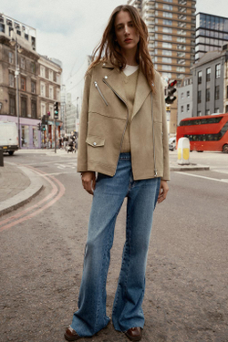 ZARA КУРТКА-КОСУХА ИЗ ИСКУССТВЕННОЙ ЗАМШИ, РЫЖЕВАТО-КОРИЧНЕВЫЙ