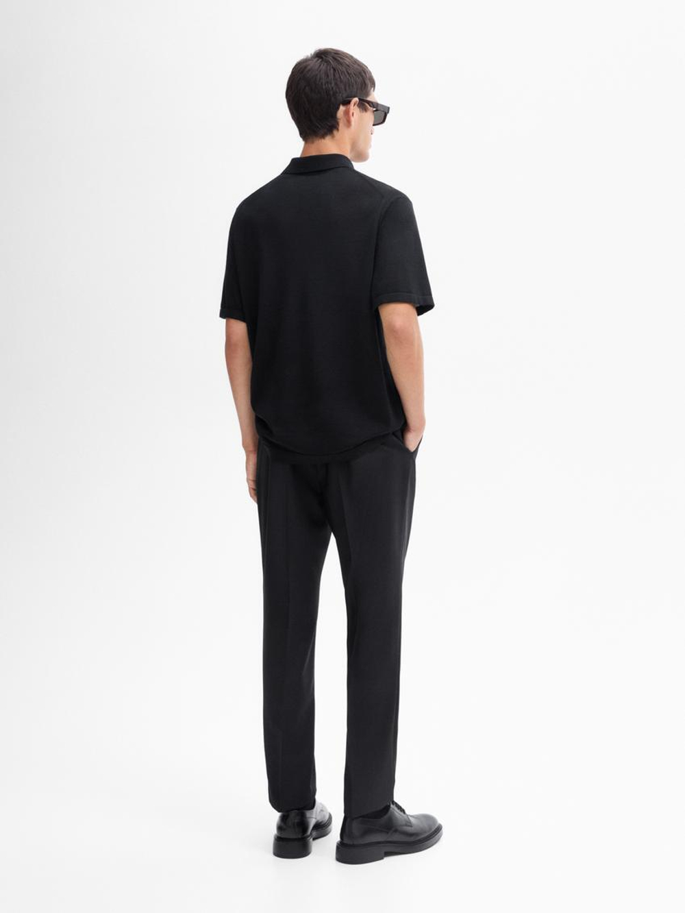 Massimo Dutti Поло из смесовой шерсти с воротником поло и короткими рукавами, черный