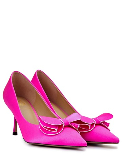 Женские туфли кожаные фуксия с бантом