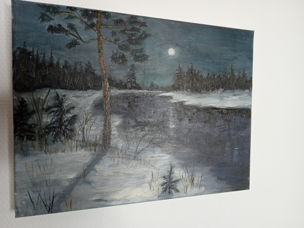Картина "Зимний вечер". Масло.Кисти.Холст на подрамнике. Масло.31x41 см.