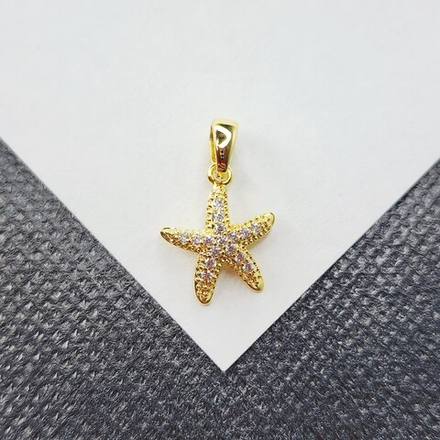 Подвеска, морская звезда, звездочка с фианитами, позолота, р-р 15мм, люкс фурнитура