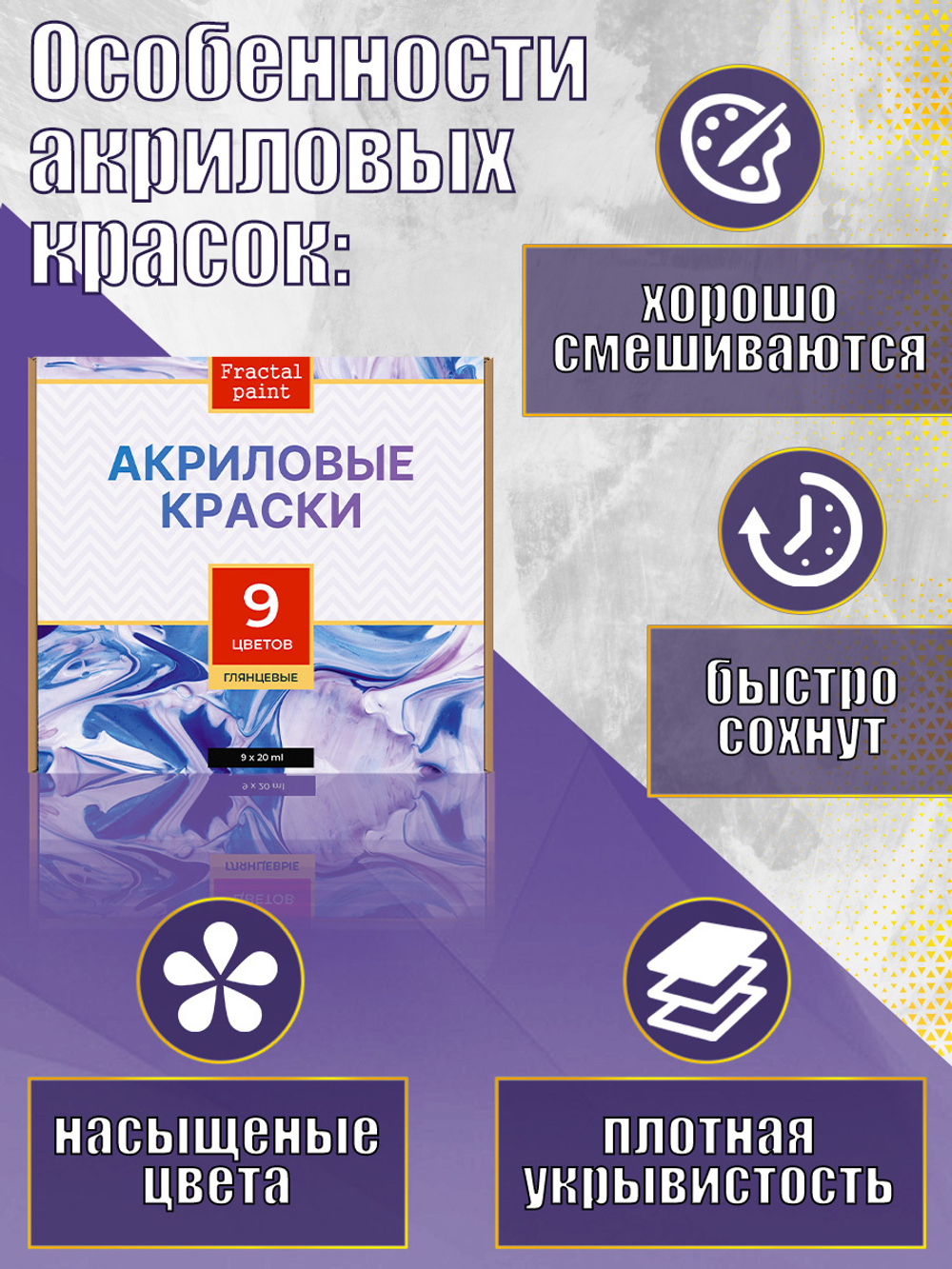 Набор глянцевых акриловых красок 9 цветов
