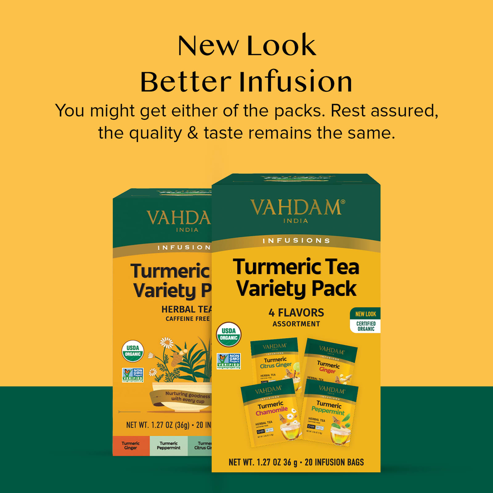 VAHDAM India, Infusions, травяной чай, набор из куркумы, без кофеина, 20 пакетиков для заваривания, 36 г (1,27 унции)