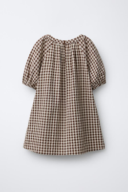 ZARA ПЛАТЬЕ В КЛЕТКУ, БЕЖЕВО-КОРИЧНЕВЫЙ