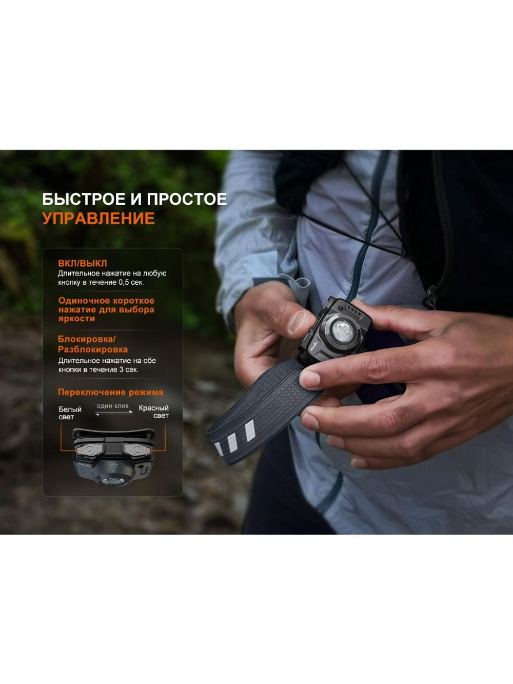 Фонарь Fenix налобный HL12R V2.0 серый 500 люмен