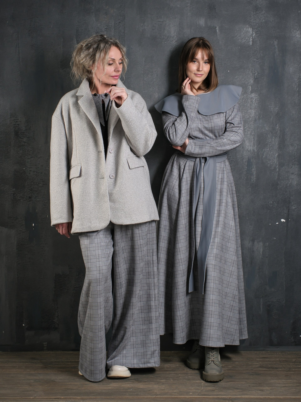 Палаццо  + кушак/ клетка серо-голубой