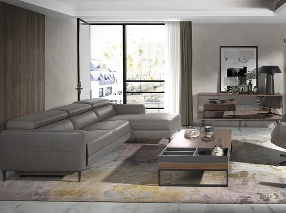 Угловой диван с реклайнером Angel Cerda 5237-R, серая кожа