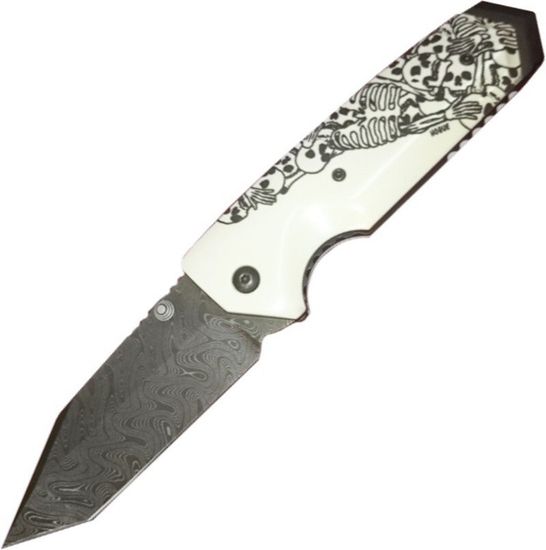 Складной нож Hogue "Elishewitz EX-02 Skull" HG/34249DWS c клинком из стали Damascus, рукоять ABS-пластик