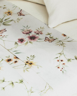 Zara Home - Атласная простыня с цветочным принтом, белый, 240x280 см
