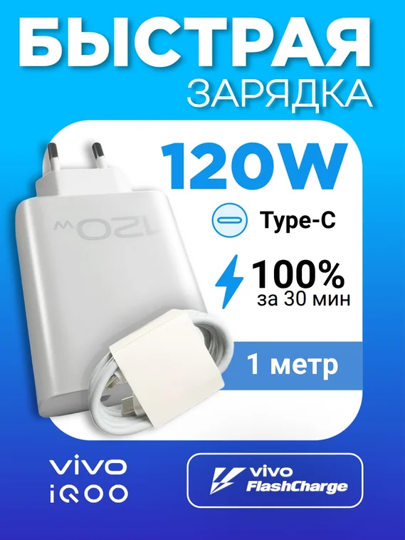 Зарядное устройство для IQOO / Vivo FlashCharge  (V12060LB0) 120W EU с кабелем Type-C- Type-C 6A