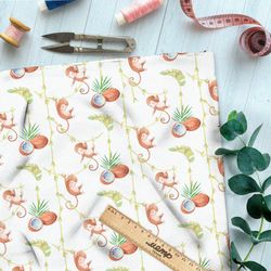 Ткань дюспо весёлые обезьянки и кокосы