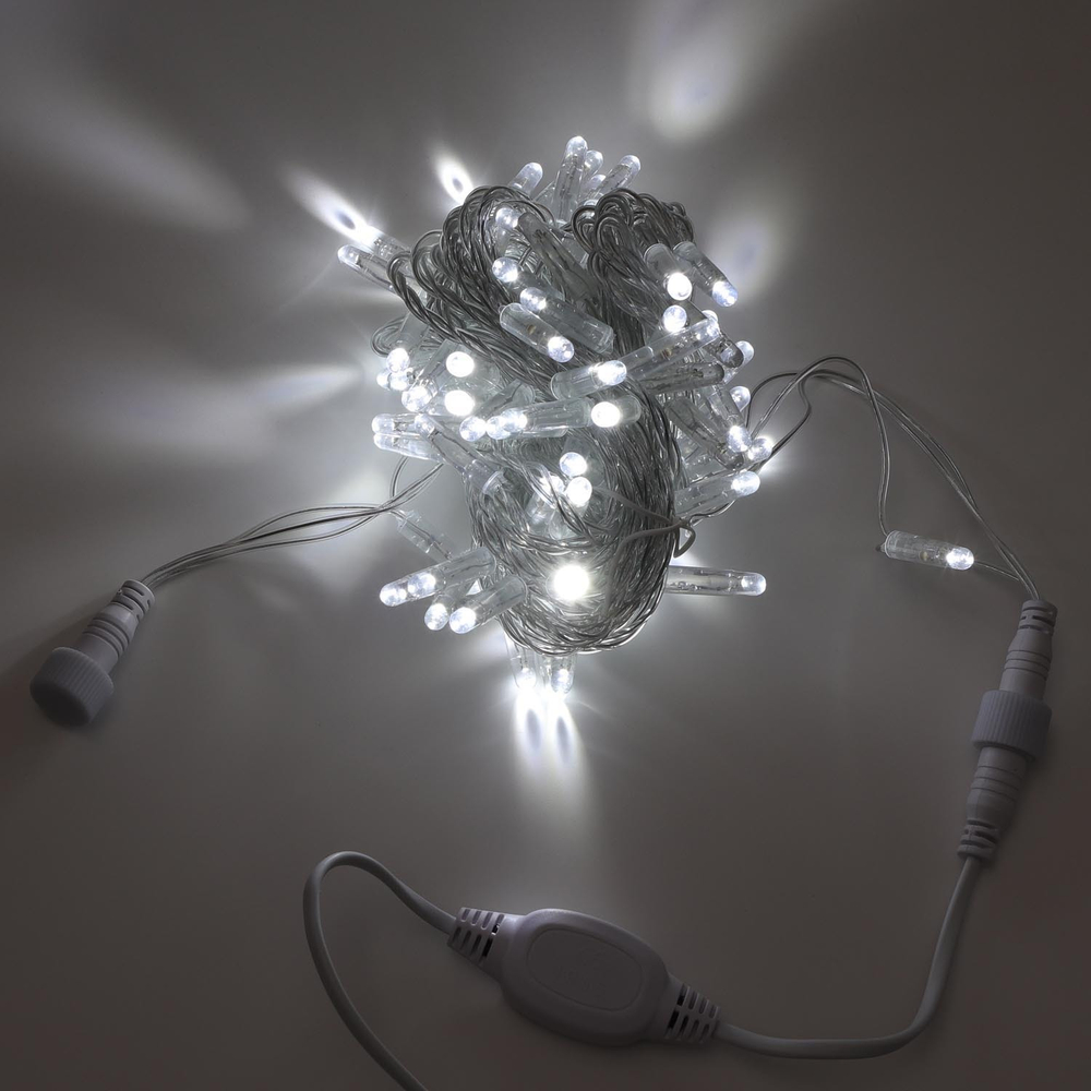Светодиодная гирлянда Белая мерцающая 10м / 80LED морозостойкая. Провод прозрачный. IP65