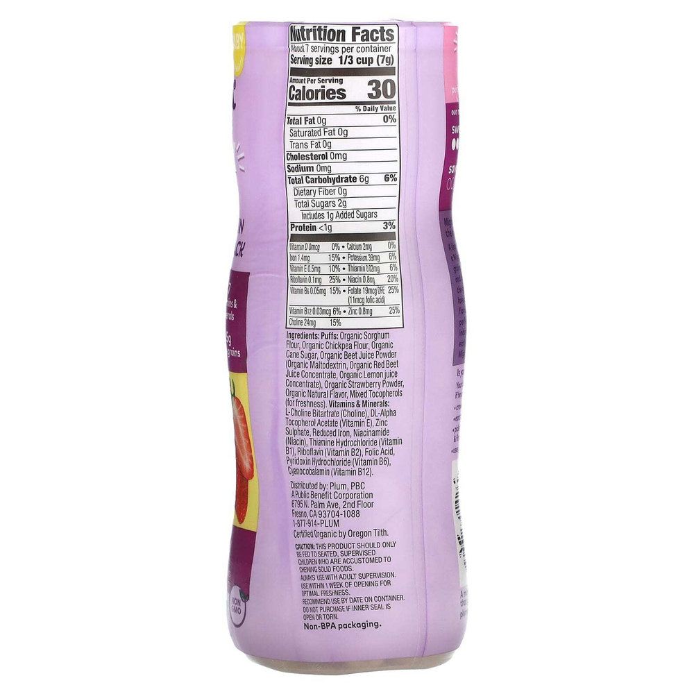 Plum Organics, Mighty Puffs, снеки из древних злаков и нута, со вкусом свеклы и клубники, 52 г (1,85 унции)