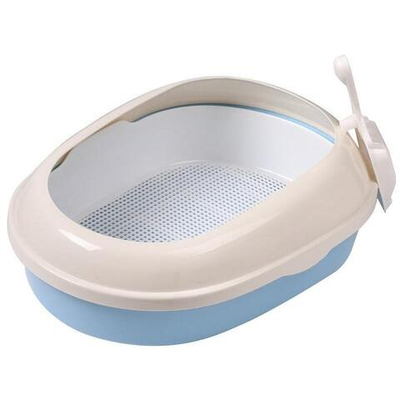 Туалет для кошек овальный с бортом "Эллипс" (совок и сетка в комплекте), голубой/белый, 500*370*170м, Triol