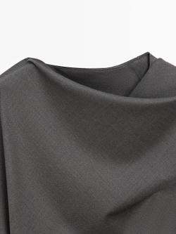 Massimo Dutti Длинное платье с воротником -Limited Edition, шоколадно-коричневый