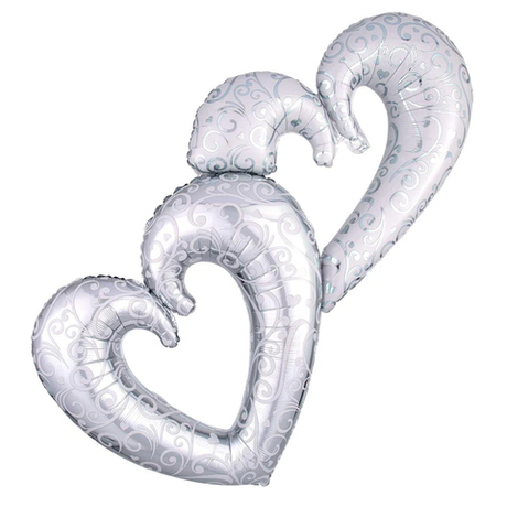 Шар фольга фигура 134/91см. Сердца парные серебро  с рисунком