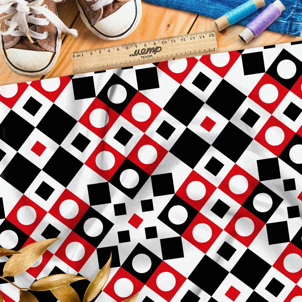 Ткань лён пёстрые цветные фигуры