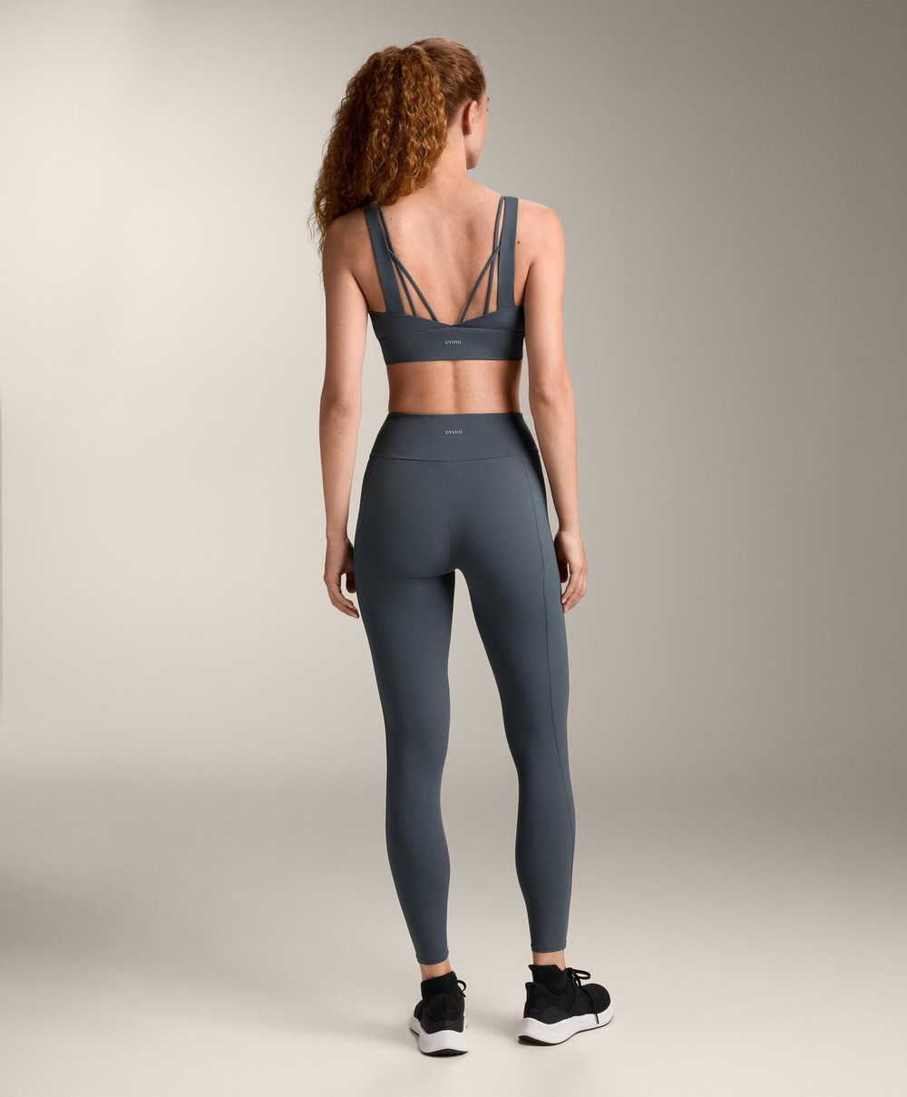 Oysho Спортивный бюстгальтер Light Touch со средней поддержкой, антрацитовый/голубой