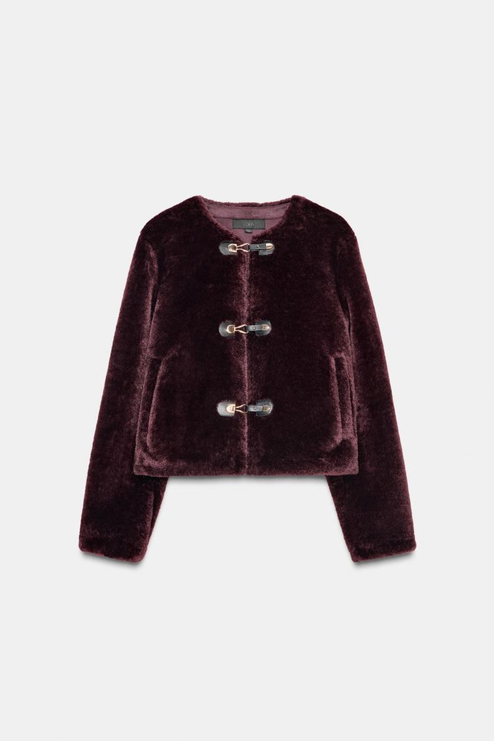 ZARA КУРТКА-ДУБЛЕНКА С НАВЕСНЫМИ ЗАСТЕЖКАМИ, ТЕМНО-ГРАНАТОВЫЙ