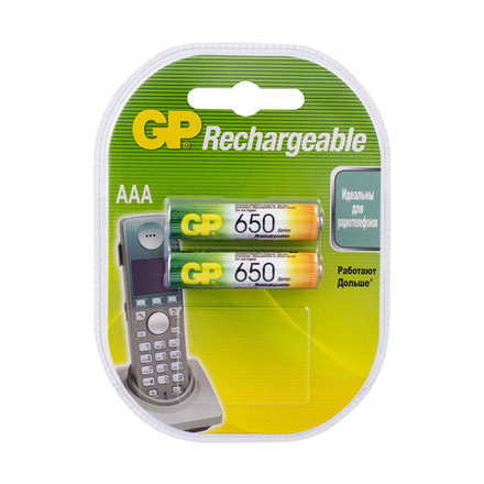Аккумулятор GP Rechargeable 65AAAHC-5DECRC2, Ni-MH, типоразмер ААА, 650 мАч, 1,2 В, 2 шт