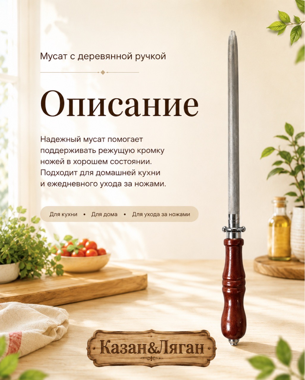 Мусат для заточки дер. рукоять Premium