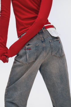 Джинсы женские широкие синего цвета Woman Jeans Wide Dirty Blue