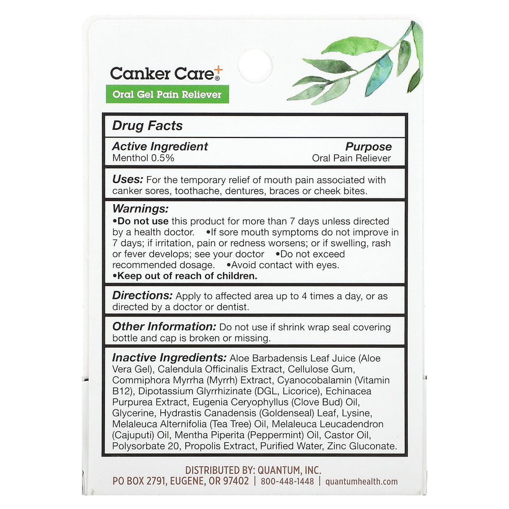 Quantum Health, Canker Care+, оральный обезболивающий гель для полости рта, 9,7 мл (0,33 жидк. унции)
