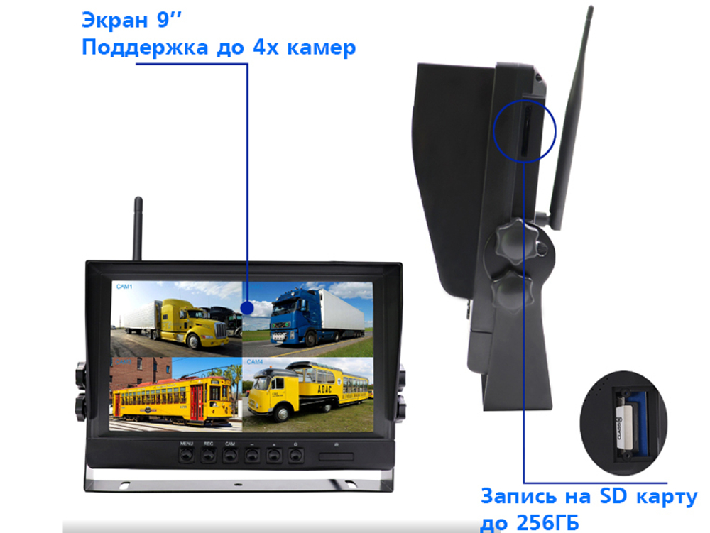 Беспроводной комплект 9" для вилочных погрузчиков и штабелеров FullHD (1080p), SD-карта