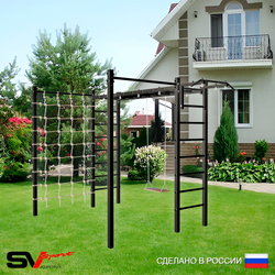 Уличная шведская стенка Sv Sport рукоход с комплектом турник прямой 2шт У5296 (Турник/Деревянные/Сетка)