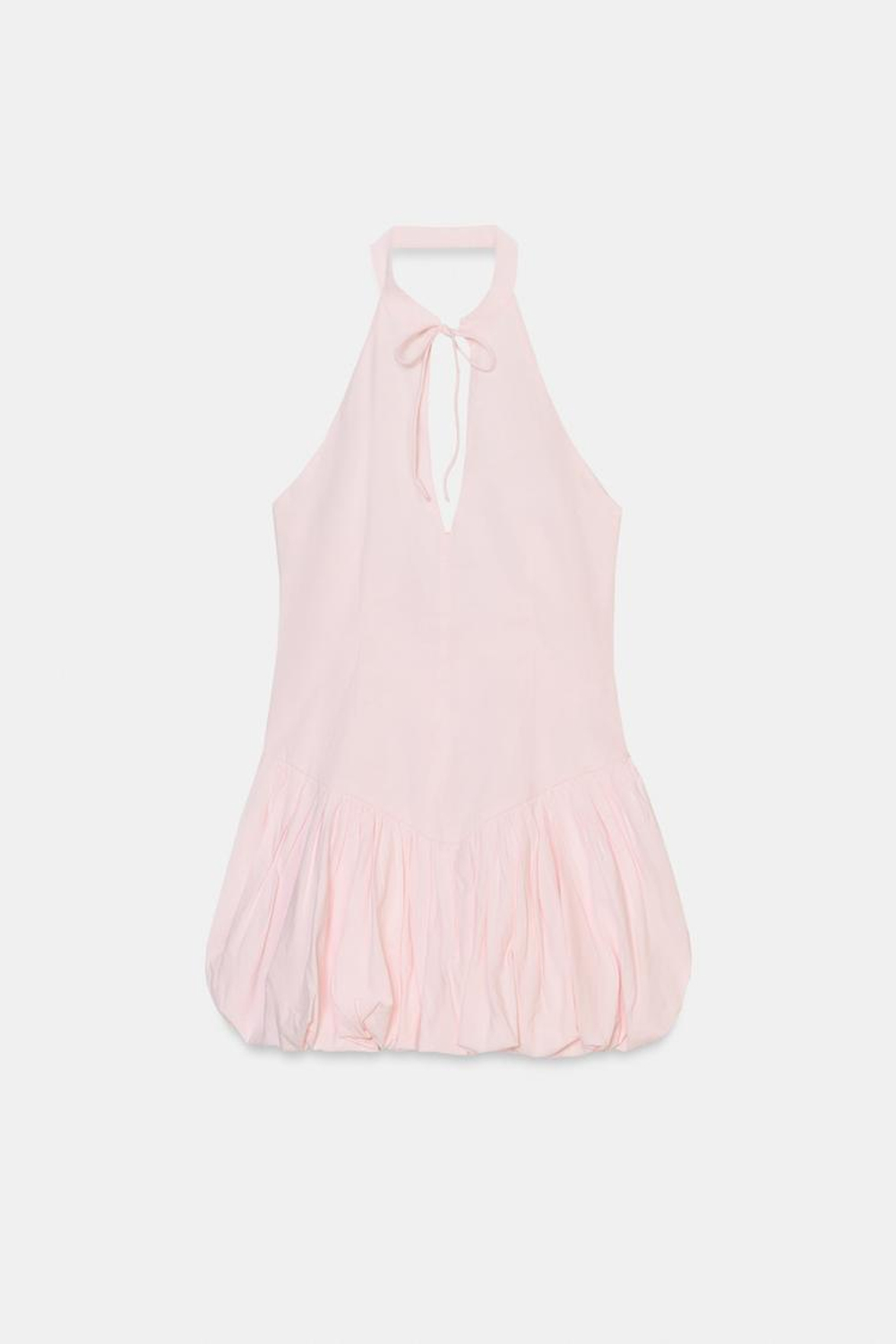 ZARA КОРОТКОЕ ПЛАТЬЕ ИЗ ПОПЛИНА С ГОРЛОВИНОЙ ХАЛТЕР И ЮБКОЙ-БАЛЛОН, БЛЕДНО-РОЗОВЫЙ