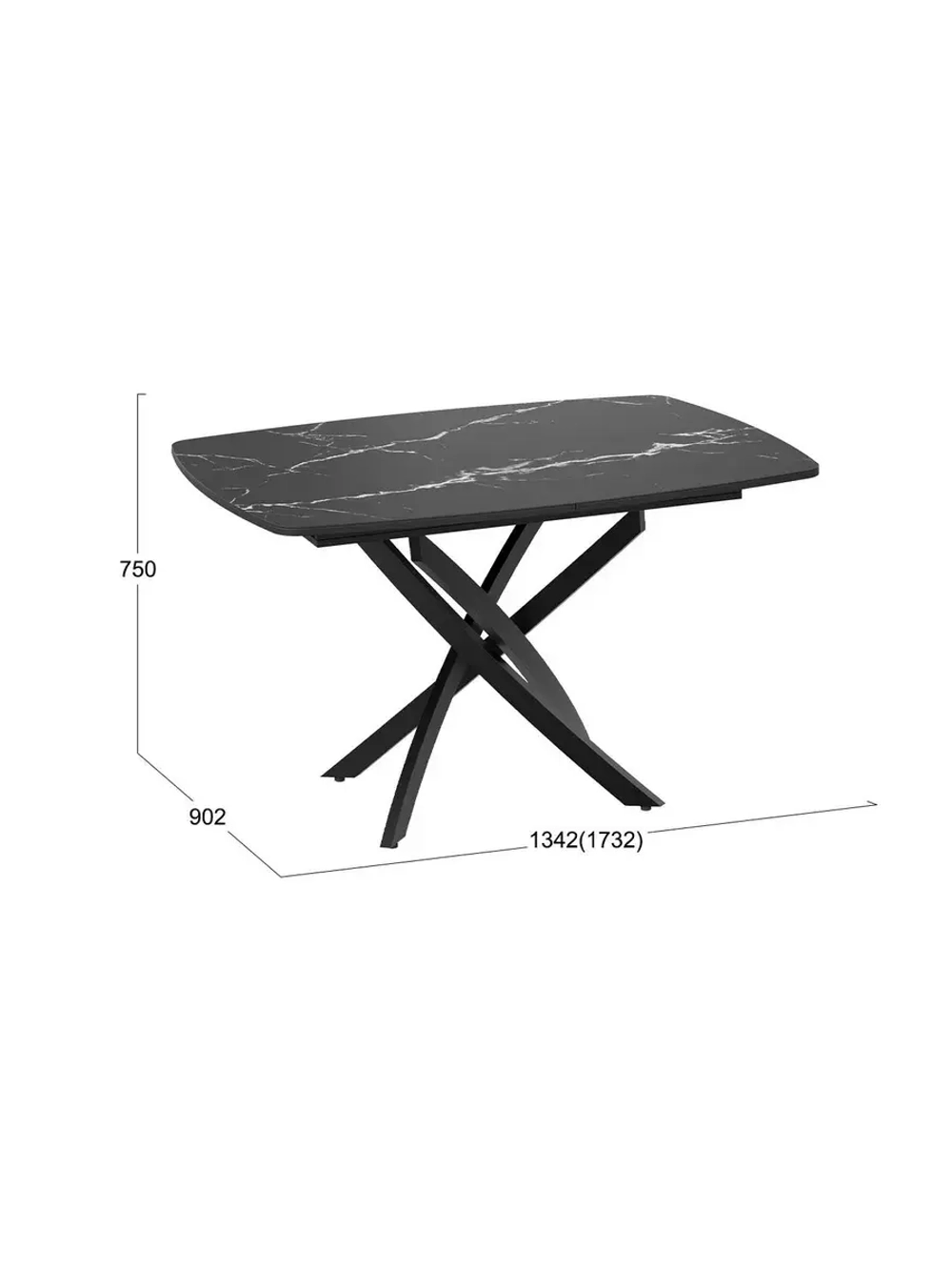 Стол кухонный Черный муар мрамор 134(173)х90х75 см